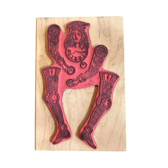 Stampers Anonymous Steampunk Rubber Stamp Paper Doll Time Clock V2- 698 Mounted - Picture 2 of 6